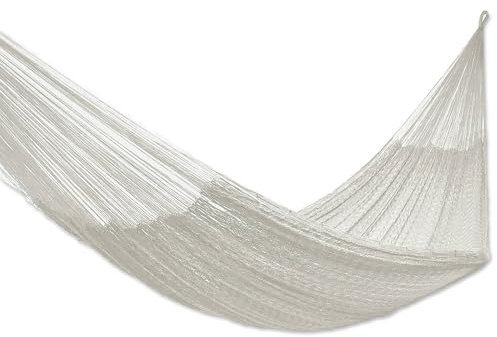 NOVICA Natürlich Off White Hand gesponnene Baumwollmischung Maya 1 Person Seil Hängematte, Natur Comfort‘(single) 3.9' x 13.1' Elfenbein 78