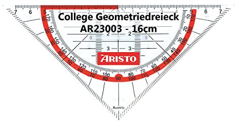 Aristo AR23003 College Geometriedreieck mit festem Griff (Hypotenuse 16 cm, Tuschenoppen und Facetten, Polystyrol) transparent