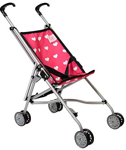The New York Doll Collection Hearts Buggy for Kids - Pink Super Cute Doll Pram for Girls - Folds for Storage - Fits for 18 Inch/46 cm A141