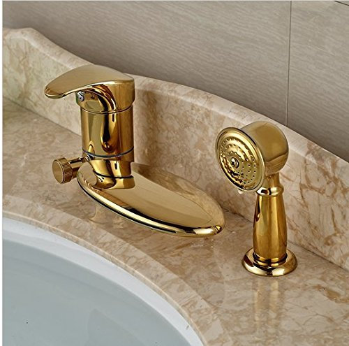 Gowe Deck montiert Wasserfall Golden Wasserhahn Badezimmer Badewanne Wasserhahn Umschalter 3 PCS Mixer