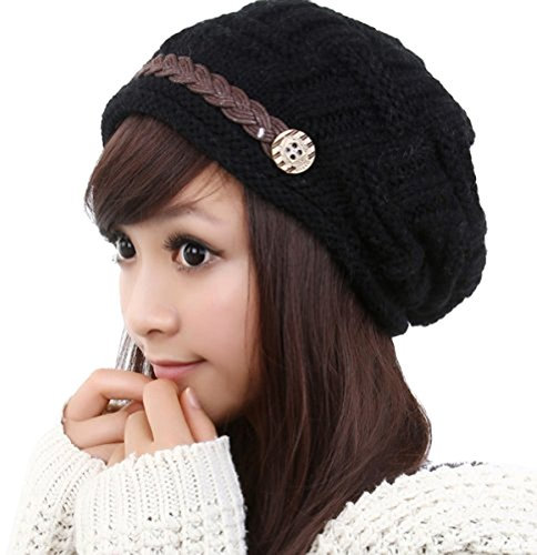 Samtree Damen Beanie-Mütze, Stretch, gehäkelt, gestrickt, Winter, warm, Wolle, 04-schwarz, Einheitsgröße
