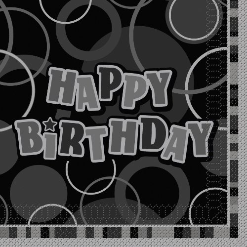Unique Party 28472 - Glitz Black Happy Birthday Paper Napkins, Pack of 16