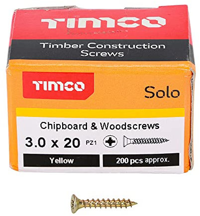 TIMCO Solo Chipboard & Woodscrews - Yellow - 3.0 x 20 - Box of 200