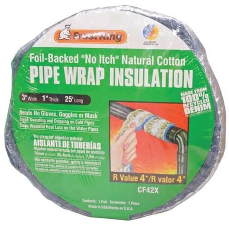 Frost King CF42X Foil Backed No Itch Natural Cotton Pipe Wrap, 3-Inch x 1-Inch x 25-Feet