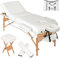 tectake® Massageliege klappbar, höhenverstellbar, Möbel und Zubehör für Massage, Tattoo oder Kosmetik, extra dick gepolstert, Zubehör 2 Lagerungsrollen, Hocker, Tasche, Aluminium Kopfstütze - weiß