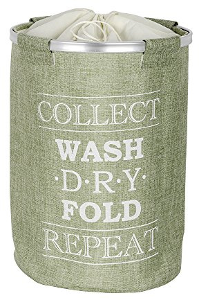 WENKO 62087100 Ringo Wäschesammler-/Korb, Fassungsvermögen 68 L, Polyester, 40 x 40 x 54 cm, grün