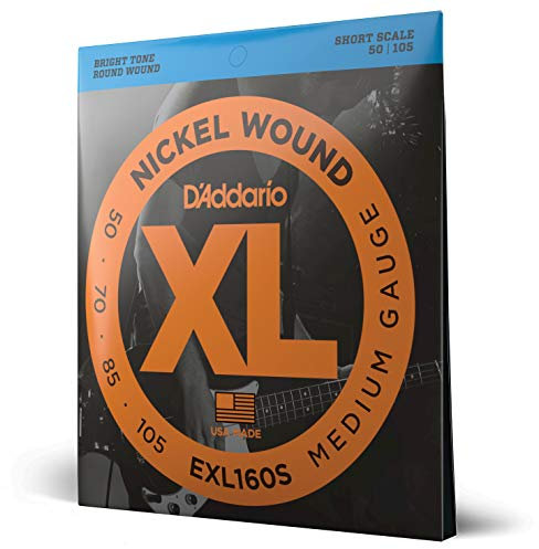 D'Addario Corde Basso Elettrico - XL EXL160S - 4 Corde - Breve Scala, Medio, 50-105 - 1-Pacchetto