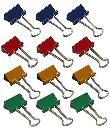 Wedo 642151999 Foldback Klammern, 12 Stück im Beutel, lackiertes Metall Abnehmbare Bügel, Starke Feder, 19 mm, farbig sortiert