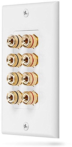 Fosmon Quad-Lautsprecher-Wandplatte für Home Theater – Premium-Qualität, vergoldete Kupfer-Bananen-Bindungsposten, Coupler-Typ, Wandplatte für 4 Lautsprecher (Weiß)