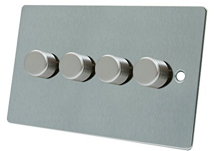 AET FSC4GDIMLED 250 W 10 A 4-Gang 2-Way Satin Chrome Flat LED Light Dimmer Rocker Switch