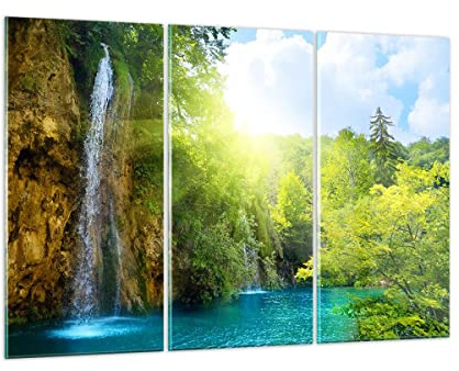 Bilder auf Glas 105x70cm Wandbild Glasdruck Landschaften Natur - 0157 | Wasserfall Wald Himmel Mehrteilige Groß Modern Dekoration Wohnzimmer Schlafzimmer Küche Wanddeko Kunstdruck Art ARTTOR
