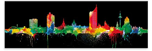 Kunstbruder Skyline Wandbild Städte Neon 30x90cm Leipzig - Kunst Druck auf Leinwand