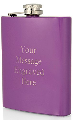 Personalised Engraved Purple 7oz Hip Flask. Supplied with Charles Hendon Gift Pouch.