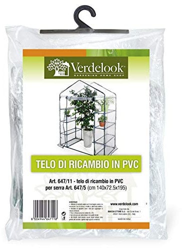 VERDELOOK | Telo di Ricambio in PVC Trasparente per Serra a 8 Ripiani Codice 647/5, Resistente, Protezione Piante, Apertura Frontale con Cerniera 144x74x195 cm