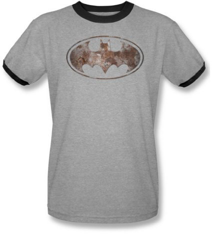 Batman - Männer Schwere Rust Logo Ringer T-Shirt In Heather / Schwarz, Medium, Heather/Black