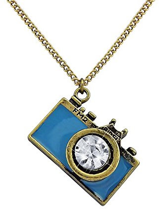 Hanessa Damen-Schmuck Witzige Halskette Kamera Anhänger Fotoapperat in Blau Kristall Linse Geschenk zu Weihnachten für die Frau/Freundin