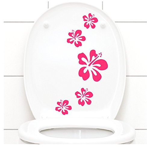 Grandora Klodeckel Aufkleber Hibiskusblüten I pink 5er Kreativset I Bad Blüten Blumen Hibiskus Aufkleber Wandaufkleber Wandsticker W916
