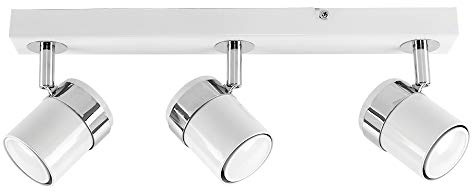 MiniSun | Modern 3 Way Gloss White and Polished Chrome Ceiling Spotlight | Spotbars, Home Décor & Improvement Essential | Includes 5W LED Bulbs [Warm White] | Mains Wired