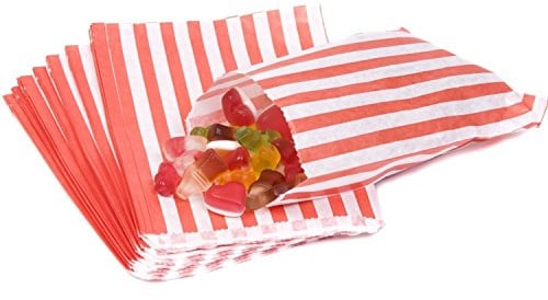 The Paper Bag Company Candy Stripe Paper Bags, 5 x 7 Inches - Red, Pack of 100