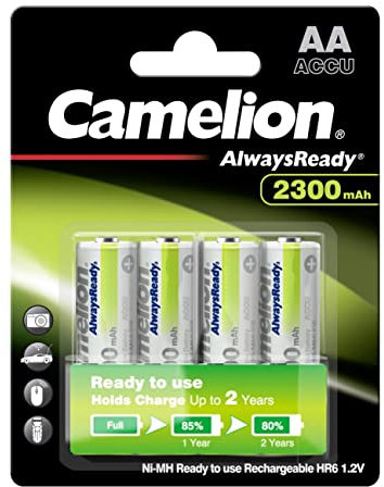 Camelion HR6 2300 mAh AA Always Ready Premium Nickel Metal Hydride Rechargeable Battery (Pack of 4)