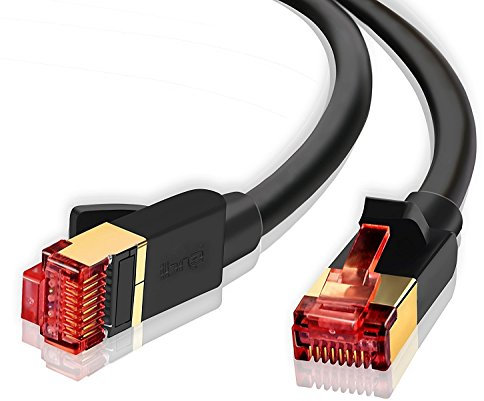 IBRA® 15M Cable de Red Gigabit Ethernet LAN Cat.7 (RJ45) CAT7 (Avanzado) | 10 Gbps a 600 MHz | Cables Chapado en Oro Plug STP | Patch | Router | Módem| Columna Negro