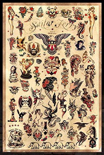 Sailor Jerry Tattoo Flash (Style C) Poster 61 x 91,4 cm (60,96 x 91,44 cm)