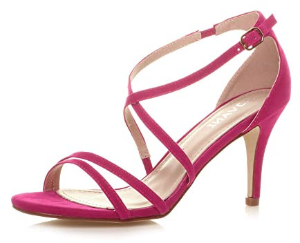 Ajvani Womens Ladies mid Heel peep Toe Buckle Ankle Strap Party Strappy Sandal Size, 5 UK, Fuchsia Pink Suede
