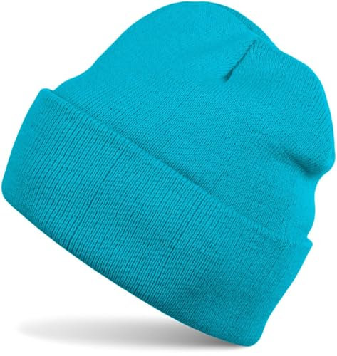 styleBREAKER Unisex Beanie Strickmütze Einfarbig, Feinstrick Mütze doppelt gestrickt, warme Winter Strickbeanie 04024029, Farbe:Türkis