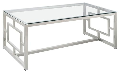 Coaster Home Furnishings - Merced - Table basse rectangulaire avec plateau en verre transparent, base géométrique et cadre en métal - Salon - 119 cm - Nickel - 703738