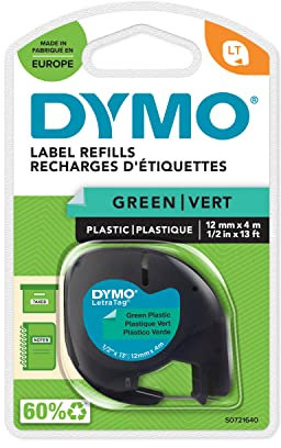 DYMO Original LetraTag Etikettenband | schwarz auf grün | 12 mm x 4 m | selbstklebendes Kunststoffetiketten | für LetraTag-Beschriftungsgerät