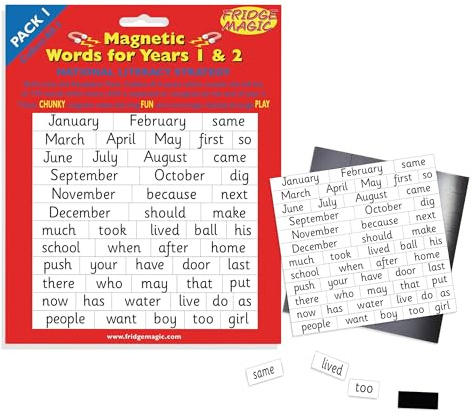 Engaging Magnetic Words for Key Stage 1 (Years 1 & 2) - | Expand Vocabulary, Build Sentences & Boost Reading Skills | Durable Fridge Magnets for Home Learning - Pack 1