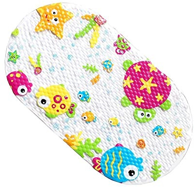 Top-Spring Kids Bath Mat Non Slip, Baby Bathtub Mat Anti Mould, Childrens Shower Mat Anti-Slip with Suction Cups, 69 x 39CM (Marine Life)