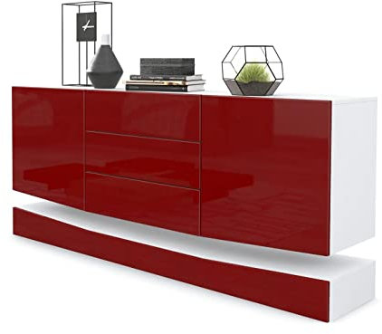 Vladon Sideboard City, Made in Germany, Weiß matt/Bordeaux Hochglanz - Moderne Kommode für Ihr Wohnbereich (178 x 72 x 38 cm)