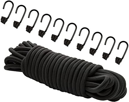 Dreamprint Expanderseil 8mm Schwarz 20m Gummiseil Gummischnur Spannseil Planenseil Gummileine elastisches Seil mit 10 Spiralhaken ø 8 mm