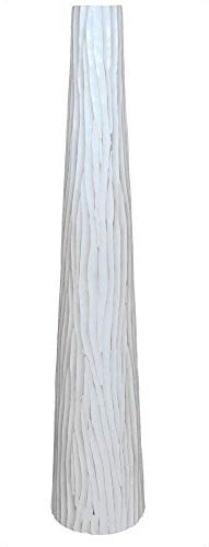 Leewadee Große Deko Bodenvase Für Dekozweige, Hohe Standvase Für Pampasgras, Design Holzvase, 70 cm, Weiß