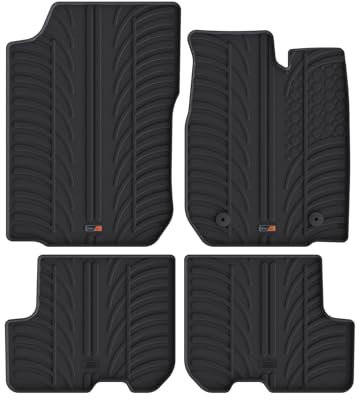 TRAVALL Rubber Car Mats (set of 4) compatible with Dacia Sandero Hatchback/Stepway (2012-2020) Heavy Duty Floor Mats Moulded Premium Mats Easy Clean Black with Clips - Anti Slip All-Weather Protection
