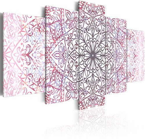 B&D XXL - Wandbilder XXL 100x50cm 5 tlg - Wand Deko Leinwand Bilder Groß Wanddeko Wohnzimmer Schlafzimmer Kunstdrucke - Abstrakt Mandala Orient Ornament f-C-0132-b-p
