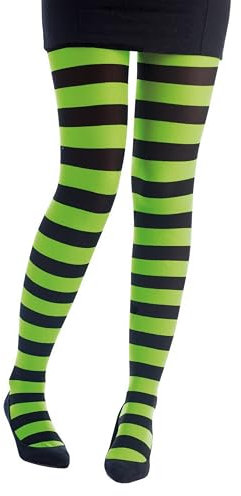 P'tit Clown - 74710 - Collant Opaque Femme - Rayé - Noir, Vert Fluo - Accessoire Fantaisie pour Déguisement Carnaval, Halloween, Fêtes Costumées et Évènements à Thème - Taille Unique