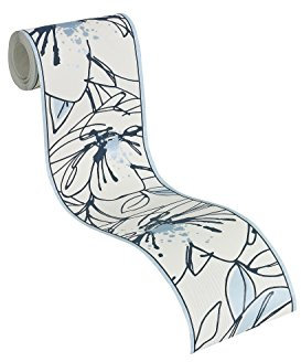 Livingwalls Brigitte Home Bordüre, Vlies, floral, reinweiß/graublau/Pastellblau, 941752