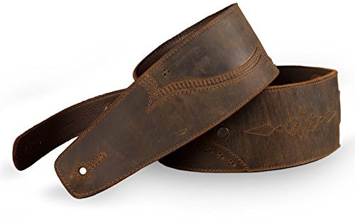 Anthology Gear Walk the Line Vintage-Gitarrengurt aus Vollnarbenleder, für E-, Akustik- und Bassgitarren, Whiskybraun