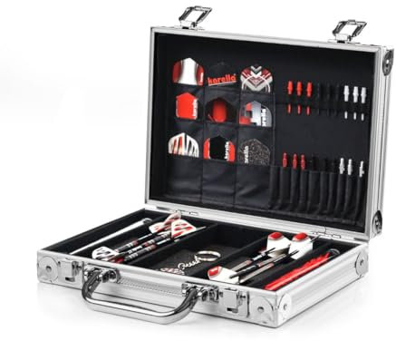 Karella Dartkoffer Alu PAK Luxus, High Class Profi Etui für 2 Satz Soft- oder Steeldarts, Dartcase, Tasche Large, mit viel Platz für Dartpfeile und Zubehör, in Silber, schwarz und Leopard Edition
