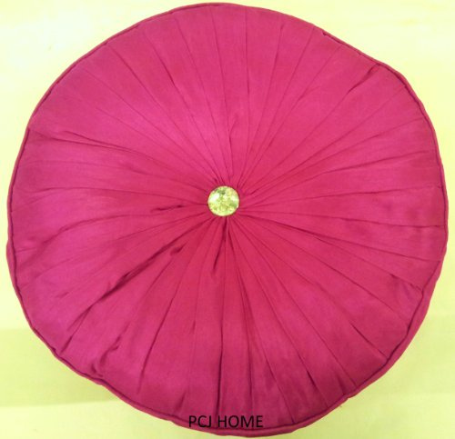 Rapport Home LARGE ROUND PINK PLEATED FAUX SILK FILLED DIAMANTE BUTTON CUSHION 17