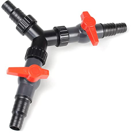 SunSun Y Verteiler 20/25 mm (3/4 / 1) mit Stufentüllen und 2x Absperrhahn zur Mengenregulierung für Teichpumpen und Wasserläufe