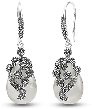 Jade Angel Damen Schmuck 925 Sterling Silber Achat Ohrringe mit Markasit