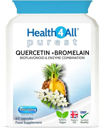 Quercetin 400mg + Bromelain 100mg, 60 Capsules, Immune Respiratory Support | Balances Immune Response, Pure Vegan, Natural & Gluten-free, Made in UK by Health4All