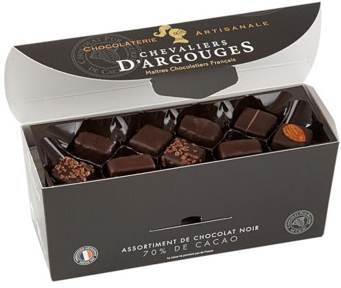CHEVALIERS D'ARGOUGES Maîtres Chocolatiers Français - Assortiment de chocolats noir 70% - Ballotin dégustation 365g