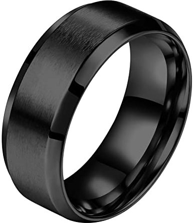 Flongo Herren Ring Männerring, 8mm Band Ringe Daumenring Siegelring Schwarz Valentine Lieben Paar Engagement Verlobungsringe Hochzeit Poliert Herren-Accessoires Größe 65