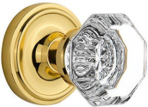 Nostalgic Warehouse 716841 Classic Rosette with Waldorf Crystal Door Knob, Single Dummy, Unlacquered Brass