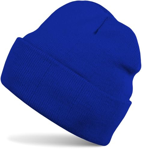 styleBREAKER Unisex Beanie Strickmütze Einfarbig, Feinstrick Mütze doppelt gestrickt, warme Winter Strickbeanie 04024029, Farbe:Royalblau