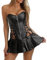 KUOSE Damen Schwarz Vollbrust Kunstleder Corsagenkleid Korsett Übergrößen S-6XL, Black, Euro Size(38-40)XL